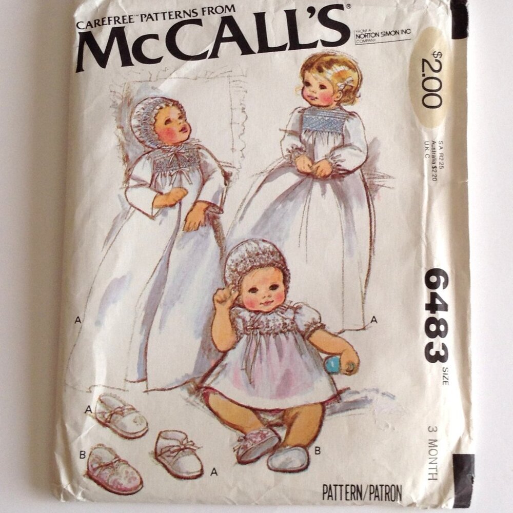 Vintage McCall's Pattern # 6483 Babies Baby Christening Gown Coat Bonnet Dress